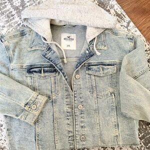 Hollister Light Blue Denim Jacket with Gray Hooded Lining